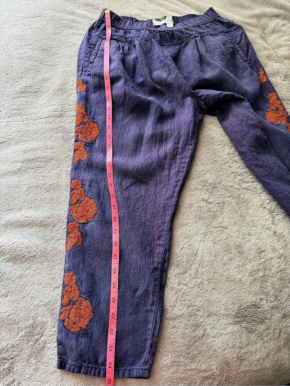 Anthropologie Purple Linen Floral Embroidered Pants S Petite - Picture 4 of 7